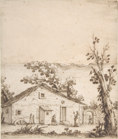 Three Figures by a Rustic Dwelling, Remigio Cantagallina, between 1582 and 1656