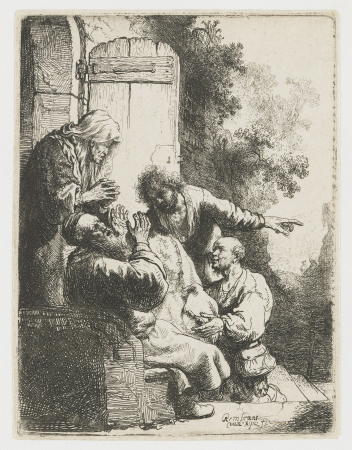 Jozefs mantel wordt aan Jakob getoond, RP-P-OB-77, Rembrandt, between 1631 and 1635