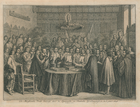 The swearing in of the Peace of Münster in 1648, Simon Fokke, circa 1754