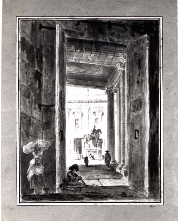 View of the Campidoglio with the Statue of Marcus Aurelius, Hubert Robert, 1762