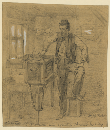 Signal Telegraph Machine and operator - Fredericksburg LCCN2004660282, Alfred Waud, 1862