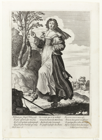 Dansende vrouw in een landschap, RP-P-OB-42.172, Abraham Bosse, between 1626 and 1628
