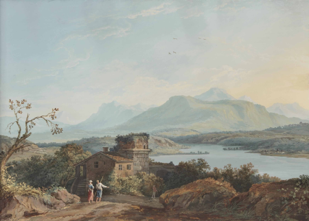 A view of Poggio Mirteto with the Sabine Mountains in the distance, Carl Ludwig Hackert, 1777