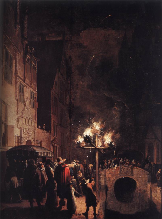 Celebration by Torchlight on the Oude Delft, Egbert van der Poel, circa 1654