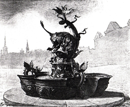 Dragespringvandet rendering, Joakim Skovgaard, circa 1889