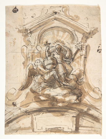Design for a sculptural group with God the Father in a niche, Pieter Verbrugghen the Younger
