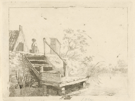 Trap aan het water, RP-P-1882-A-5225, Gerrit Lamberts, between 1810 and 1850