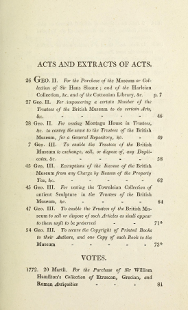 Acts and votes of Parliament relating to the British Museum, with the Statutes and rules thereof (established at a general meeting of the trustees, 19th. of November, 1814), and the succession of BHL45570353