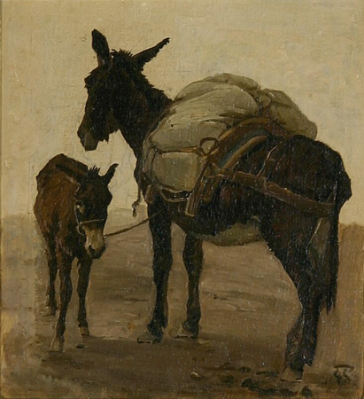 Two donkeys., Edvard Petersen, between 1869 and 1911