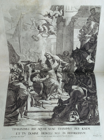 Michel Dorigny - The martyrdom of St Eustace, kneeling at centre, surrounded by crowd, and turning away as he refuses to worship the statue of Jupiter set on a column at right, 1841,1211.39.34, Simon Vouet