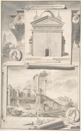A Reconstruction of the Aurelian Temple of the Sun (above) and a View of the Ruins (below), Jan Goeree, before 1704