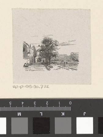 Landschap met een bomenrij en huizen, RP-P-OB-30.722, Jan Weissenbruch, between 1836 and 1912