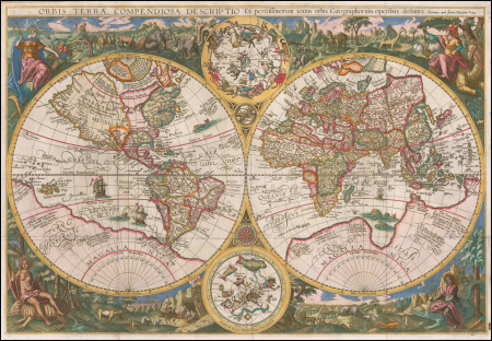 1596 map of the world - Orbis Terrae Compendiosa Descriptio Ex peristissimorum totius orbis Gaeographorum operibus desumpta