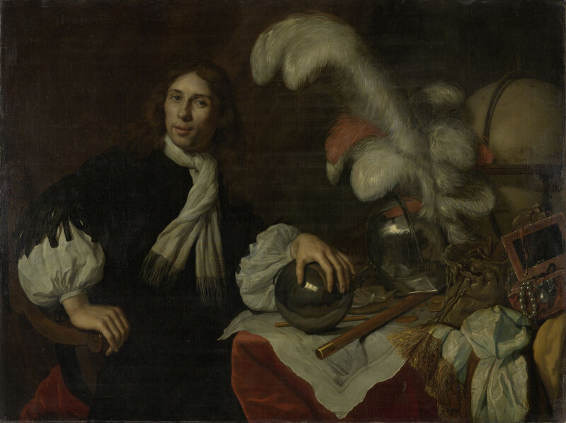 Posthumous portrait of Aucke Stellingwerff. Admiral of the Admiralty of Friesland, killed in 1665 at Lowestoft by a cannonball, Lodewijk van der Helst, 1670
