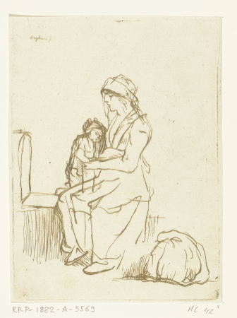 Moeder met kind op haar schoot, RP-P-1882-A-5569, Ernst Willem Jan Bagelaar, between 1798 and 1837