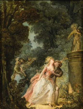 Louis-Roland Trinquesse Lovers in front of a statue of Cupid