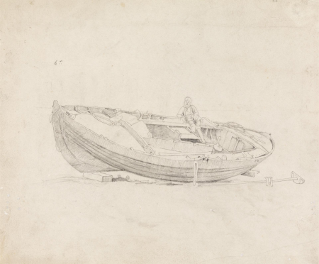 Study of Moored Boat with Seated Figure, Cornelius Varley