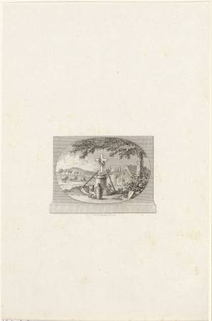 Vignet met grafmonument in een landschap, RP-P-OB-65.894, Reinier Vinkeles, between 1751 and 1816