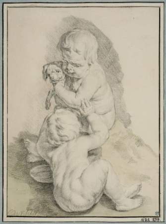 Putti Playing with a Puppy, Cornelis Visscher