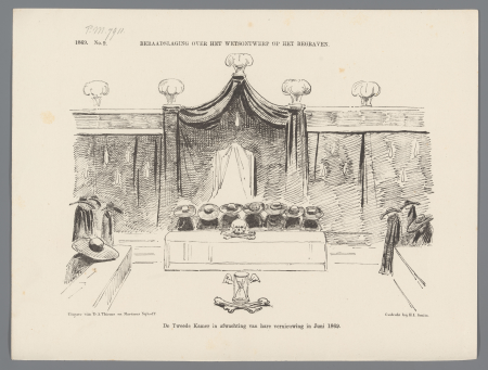 Spotprent over het wetsontwerp op het begraven, 1869, RP-P-OB-89.952, Johan Michaël Schmidt Crans