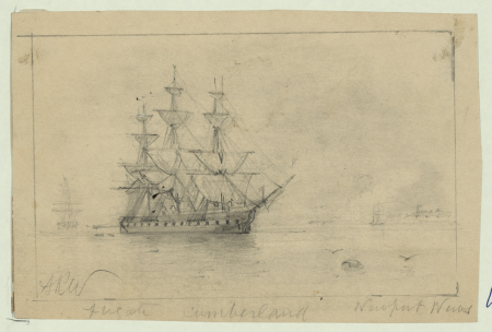 Frigate Cumberland, Newport News LCCN2004660867, Alfred Waud, 1860