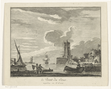 Strandgezicht met vissers Le Point du Jour (titel op object), RP-P-1907-2266, Christian Friedrich Fritzsch, between 1738 and 1774