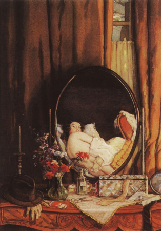 Konstantin Somov - intimate-reflection-in-the-mirror-on-the-dressing-table, Konstantin Somov, before 1939