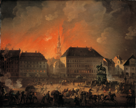 The Most Terrible Night. View of Kongens Nytorv in Copenhagen During the English Bombardement of Copenhagen at Night between 4 and 5 September 1807, Christian August Lorentzen, from 1807 until 1808