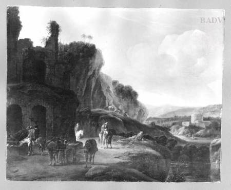 Hilly Landscape with Resting Travellers, Adam Pynacker, between 1630 and 1669