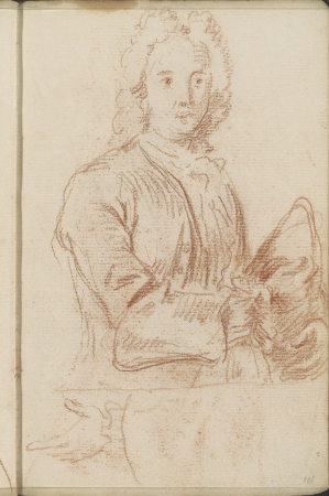 Staande man met een onbekend voorwerp, RP-T-1992-93-101(R), Petrus Johannes van Reysschoot, between 1710 and 1772