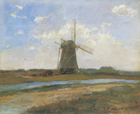Windmill in sunlight near a stream, Piet Mondrian