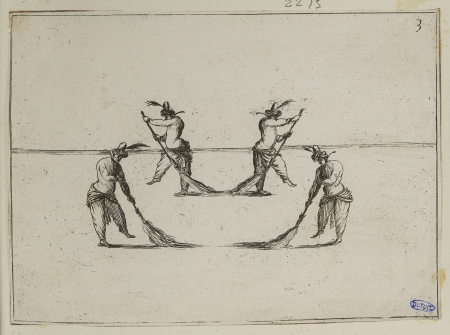 Quatre eunuques balayant. Troisième numéro d'une suite de 18 pièces. Troisième numéro des 6 pièces constituant la premiè, GDUT2215, Stefano della Bella