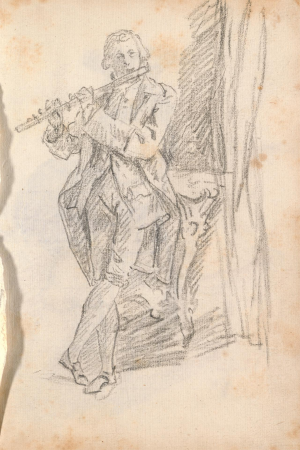 A Man Standing with Crossed Legs Playing a Flute, Thomas Patch, 1760s