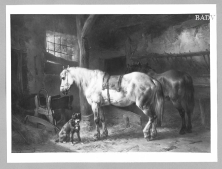 Horses in a stable, Wouterus Verschuur, between 1827 and 1874