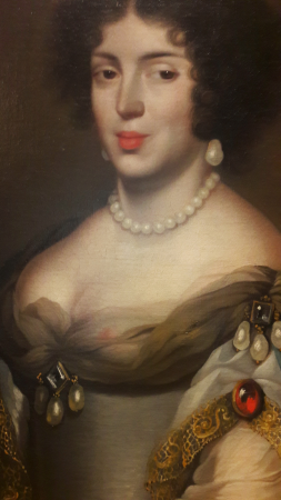 Portrait of Queen Marie Casimire Sobieska with a nipple visible (detail)., Daniel Schultz, circa 1676