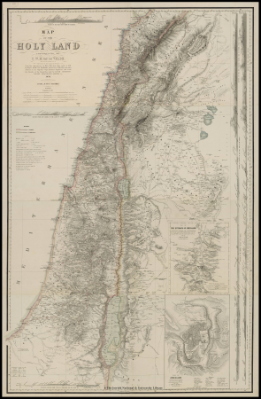 1858 Map of the Holy Land by C.W.M. Van de Velde... from his own surveys in 1851 & 1852, from those made in 1841 by Majors Robe and Rochfort Scott, Lieut. Symonds... and from the Results of the Researches made by Lynch, Robinson, Wi