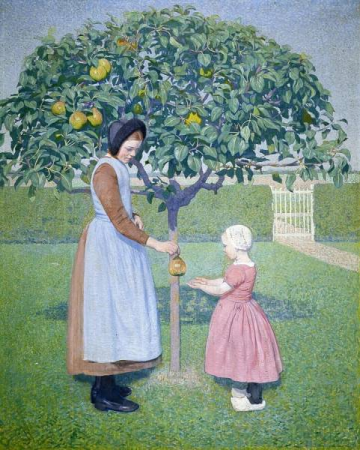 Ferdinand Hart Nibbrig - Twee kinderen onder een appelboom 1905, Ferdinand Hart Nibbrig, circa 1905