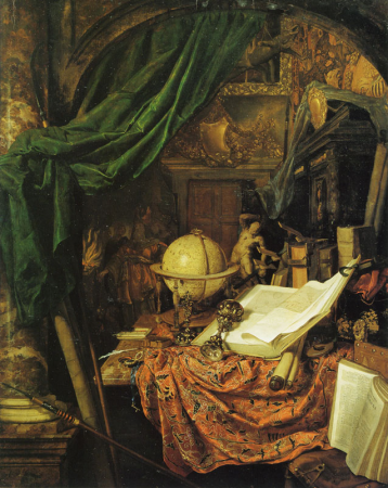 Still Life with Globe, Books, Sculpture, and Other Objects, Jan van der Heyden, 1670