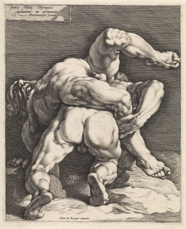 Twee worstelaars, RP-P-OB-32.236, Jan Harmensz. Muller, between 1600 and 1699