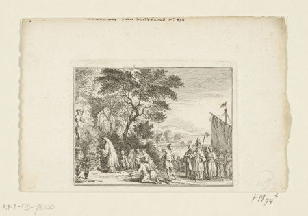 Aankomst van Willibrord, 691, RP-P-OB-78.020, Simon Fokke, between 1722 and 1750