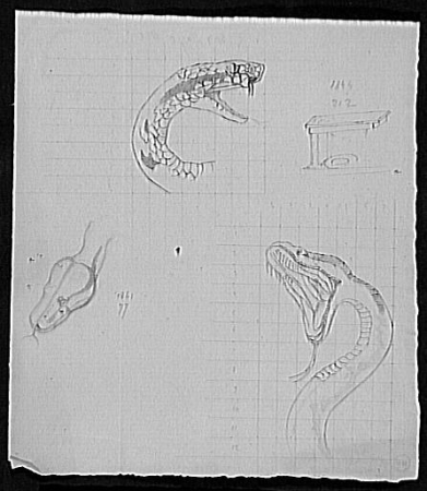 Studies of snake heads and altar or table, between 1850 and 1895