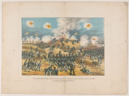 The 109th New York State vols. planting their colors on the rebel works in front of Petersburg, Va. April 2nd 1865 LCCN2003656667