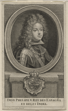 Philip V of Spain by Charles Simoneau, c. 1700, engraving on paper, from the National Portrait Gallery - NPG-S-NPG 67 48, circa 1700