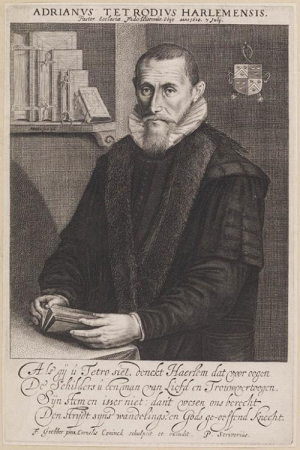 Cornelis Coninck - portrait of Adrianus Tetrodius Harlemensis after a painting by Frans Pietersz de Grbber and with a poem by Petrus Scriverius, Cornelis Coning, circa 1620