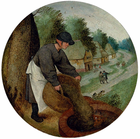 She carries the fire in one hand and water in the other; Filling the well after the calf has drowned; Who knows why geese go barefoot; and The nest robber (a series of "Flemish Proverbs"), Pieter Brueghel the Elder