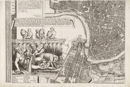 Map of Rome with the seven pilgrimage churches. Lower left part, Matthäus Greuter