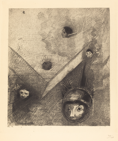 Sur le fond de nos nuits dieu de son doigt savant dessine un cauchemar multiforme et sans treve (On backdrop of our nights God with His knowing finger traces a multiform implacable nightmare), Odilon Redon, 1890