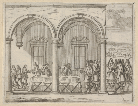Francesco I d'Este Sustains Himself While on His War Campaign, from L'Idea di un Principe ed Eroe Cristiano in Francesco I d'Este, di Modena e Reggio Duca VIII [...], 1659
