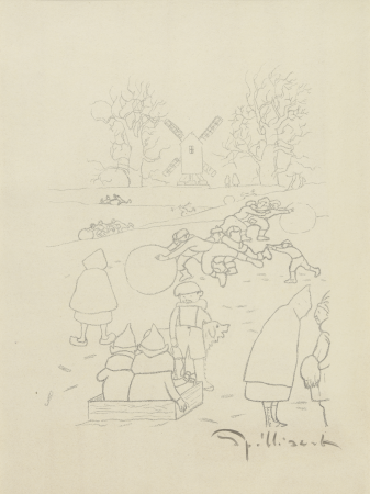 Snow game in front of the mill, Léon Spilliaert, 1918