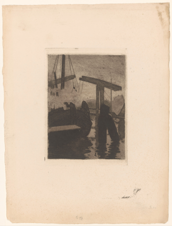 Ophaalbrug en schip in de mist, RP-P-OB-25.606, Willem Witsen, 1887